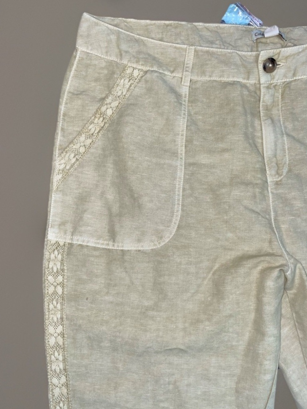 Coldwater Creek Linen Cropped Pants 18W Lace Trim NWT Sand - Picture 3 of 10
